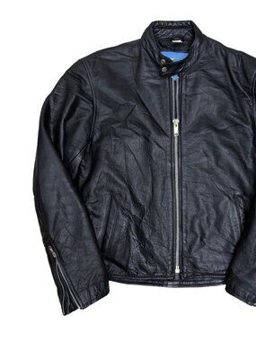 Vintage 90s Leather Motorcycle Jacket Biker Bomber Black Coat Mens Large